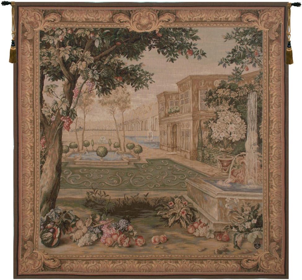 Charlotte Home Furnishings Inc. Verdure Fontaine Carree French Tapestry Wall Hanging, 58 X 58 Inch, Viscose Cotton And Polyester Blend Wall Art, Perfect For Home Decor And Wall Decor