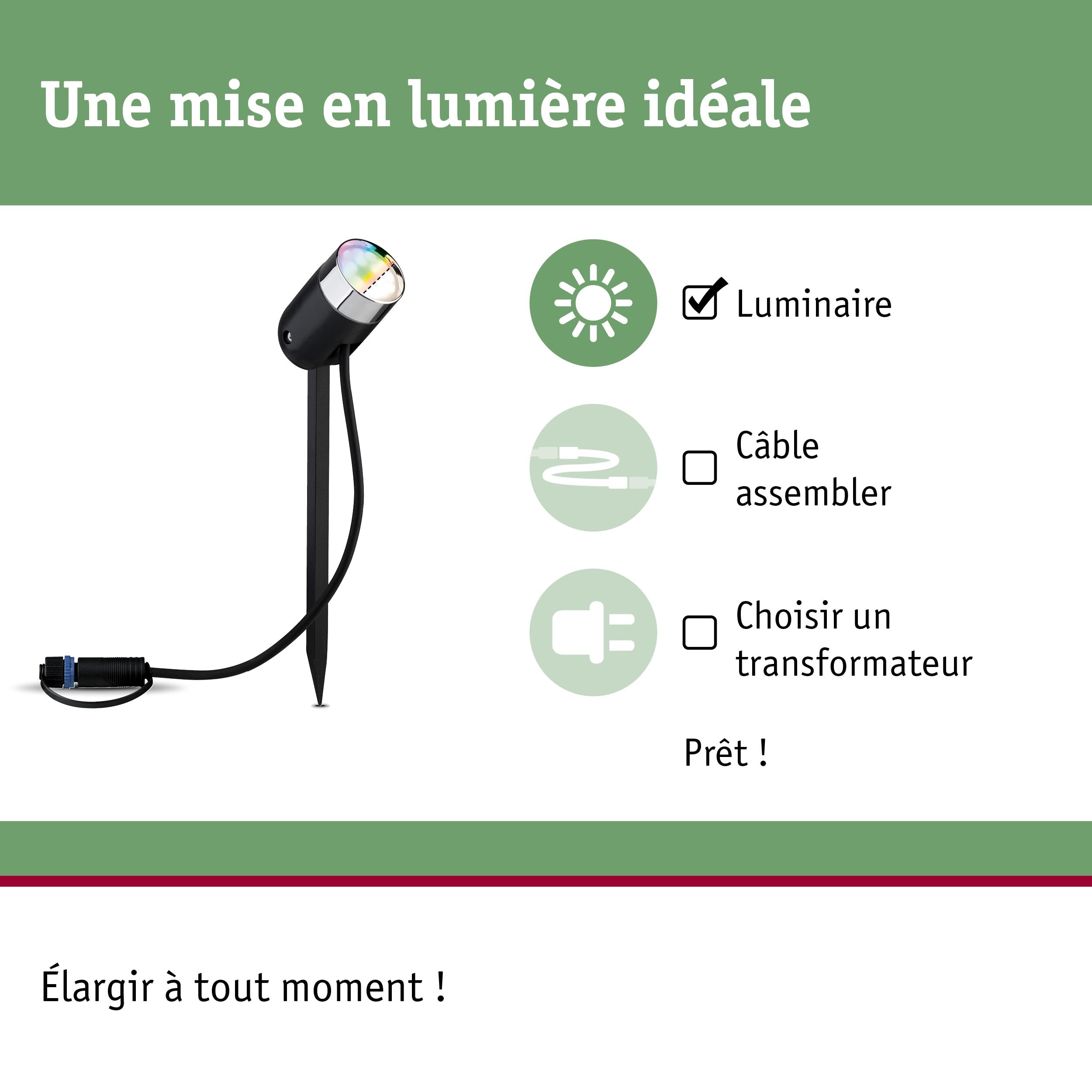 Paulmann 94283 Luminaire d'extérieur LED Plug & Shine ZigBee Spot Pike RGBW incl. 1x4,5 watts gradable IP44 Anthracite Éclairage de jardin plastique Blanc chaud 3000 K