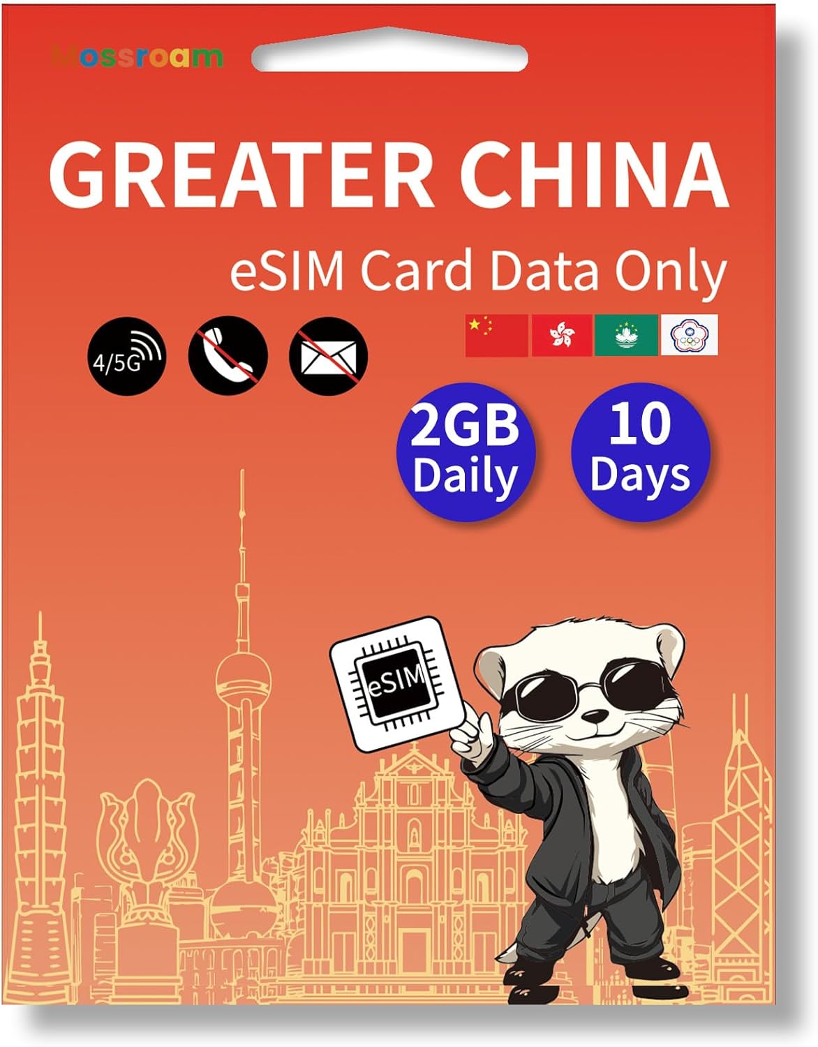 Greater China eSIM Card – Prepaid Data Plans for China, Hong Kong, Macau, Taiwan | 2GB Daily Data,10 Days | No Physical SIM Card Needed | Instant Activation