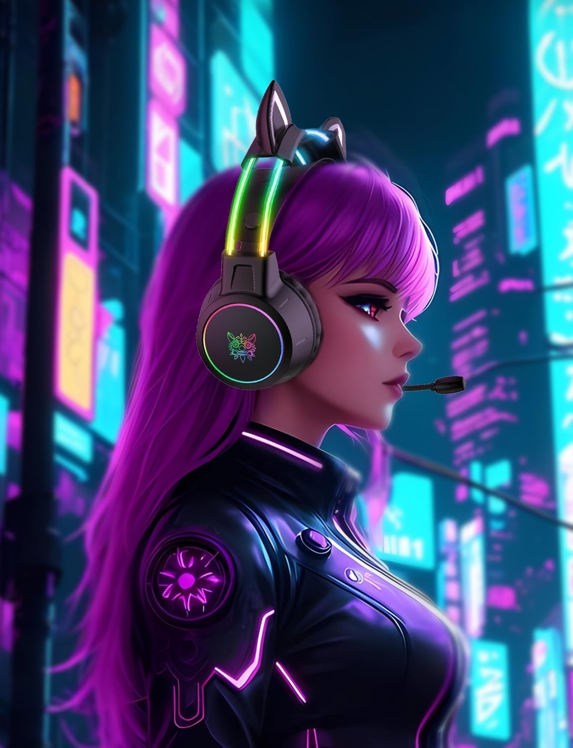 Cat Ear Gaming Headphones with Detachable Ears, RGB, 7.1 Surround Sound – Over-Ear Headphones with Microphone, Lightweight & Comfortable for Kids/Adults, Compatible with PC, PS4/PS5, Xbox One Series — view 8