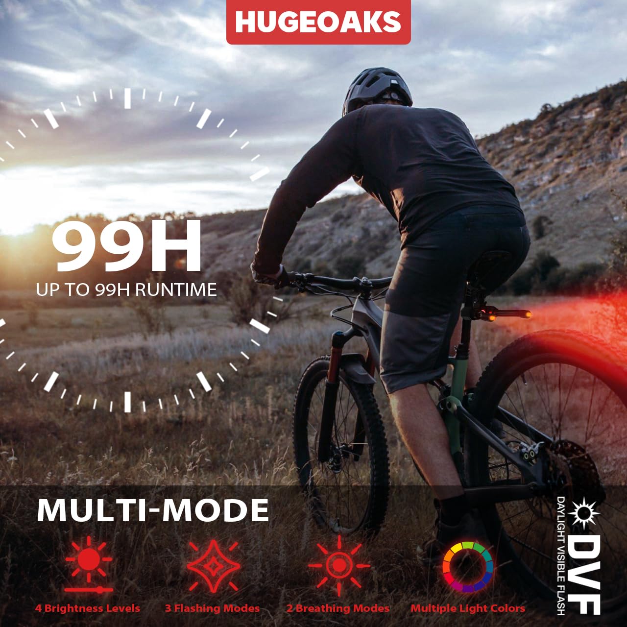 Feu Arrière de Vélo Intelligent, Feu Vélo avec Luminosité Réglable, Détection de Freinage, Éclairage Arrière pour Sécurité Nocturne