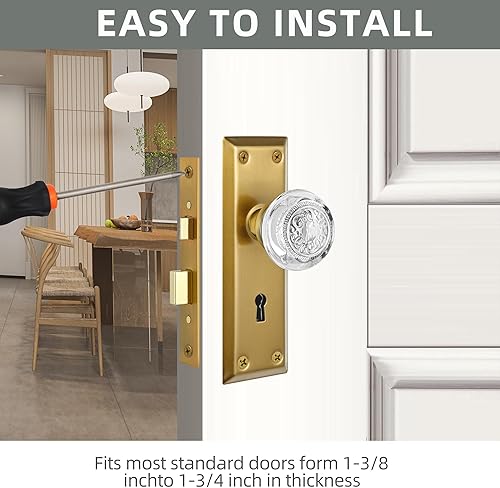 Miniatura 9 de Juego de cerradura de mortaja para puerta interior, pomos de puerta de cristal para interiores, reemplazo de perilla de puerta de estilo antiguo,