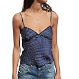 Women Y2k Polka Dot Print Tank Top Spaghetti Strap Lace Trim Camisole Sheer Mesh Crop Cami Going Out Top