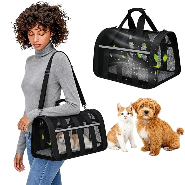 PETCUTE Transportín Gato Perro Transpirable,Bolsa de Transporte Plegable para Mascota con Colchón Suave…