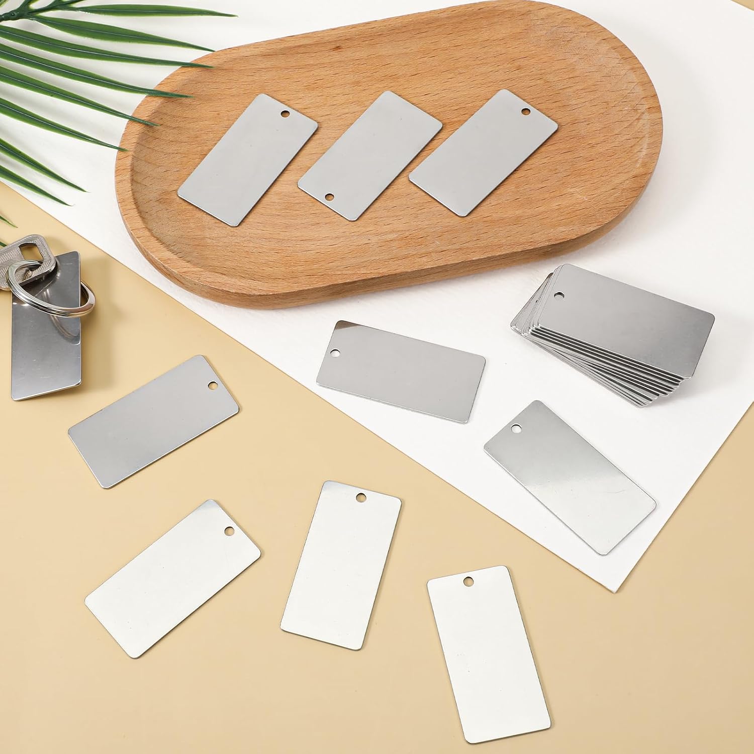 Oqqlin 60 Pcs Metal Engraving Blanks, 1 x 2 Inch Blank Stainless Steel Tags Rectangle Metal Laser Engraving Tags Stainless Steel Stamping Blanks for DIY Craft, Dog Tag