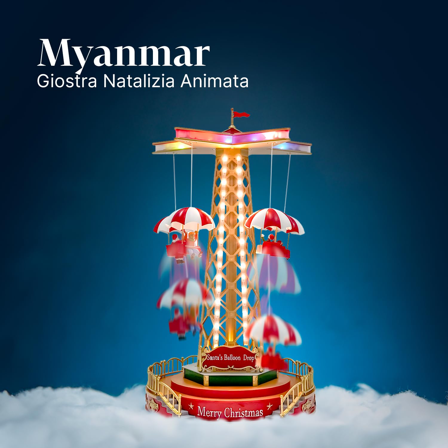 Wintem Giostra Natalizia in Movimento con Musica e Luci LED - Ideale per Decorare Casa o Villaggi di Natale Durante Il Periodo Natalizio - Realizzato in Materiali Resistenti - 44.5x24,5x24.5cm