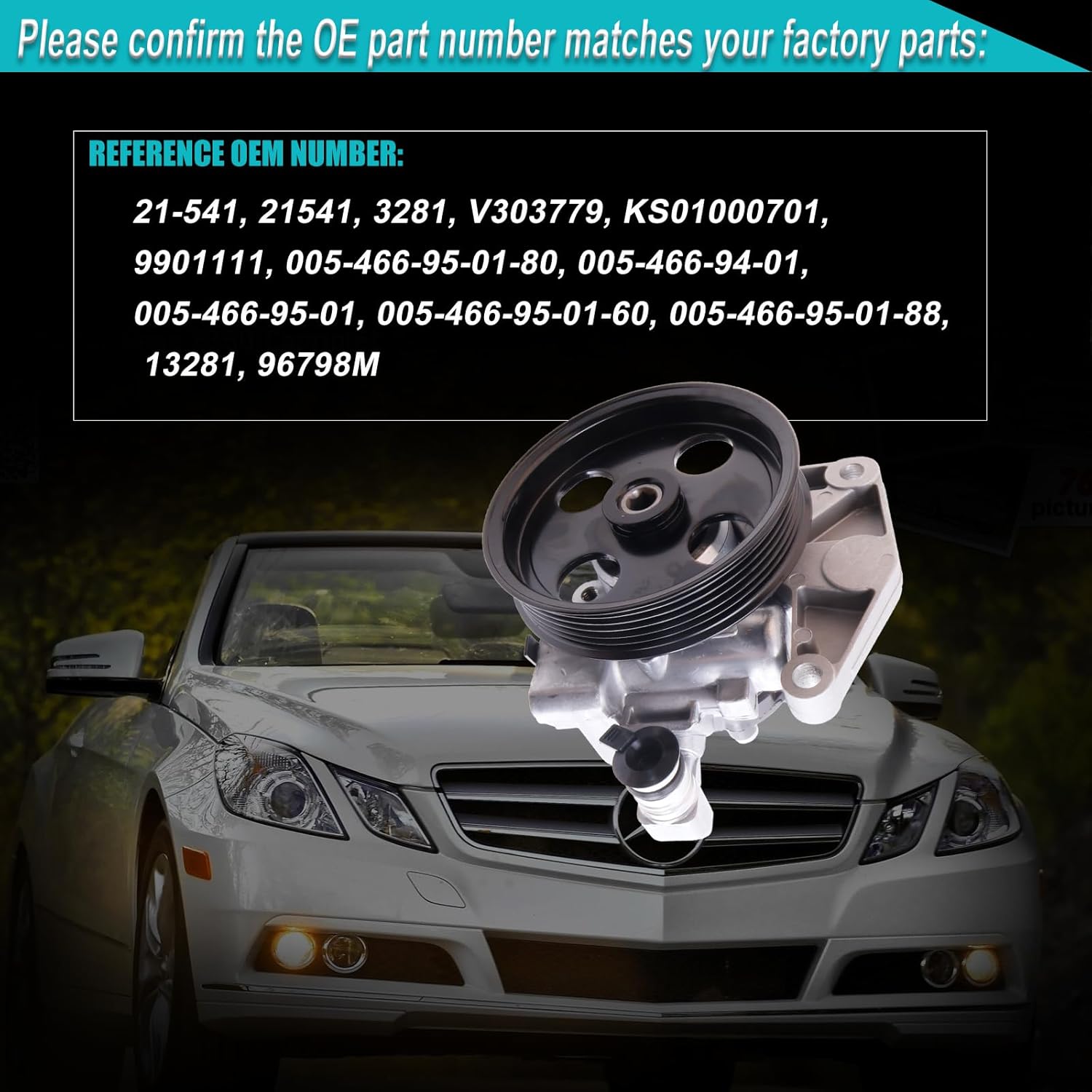 Power Steering Pump with Pulley & Bracket Compatible with C300 2011-2012, C350 2011, E350/E550 2010-2011, 3.0L 3.5L 5.5L Flex/Gas Replacement for 21541, 3281, V303779, KS01000701