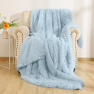 BENRON Light Blue Throw Blankets, Super Soft Shaggy Fuzzy Sherpa Blanket...