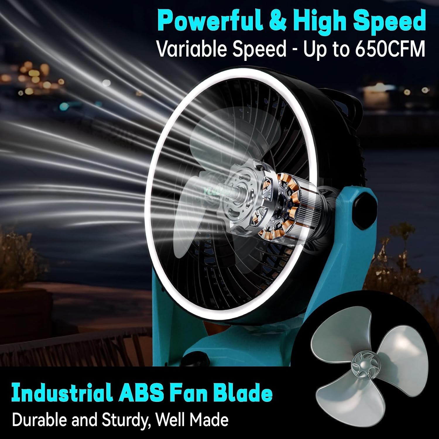 Battery Operated Fan Compatible with Makita 18V battery, Camping Fan Cordless with Bright LED Light & Hook for Hanging, Variable Speed Portable Fan for Tent Office Travel Picnic Jobsite(Tool Only)