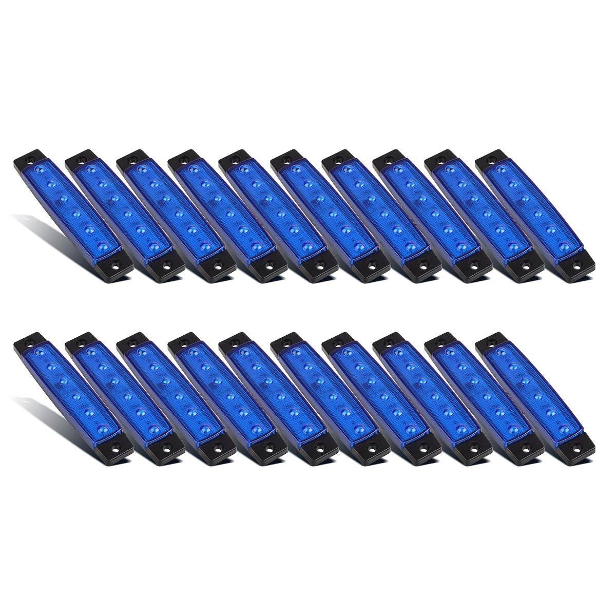 Partsam 20PCS 3.8" Blue 6 Led Side Marker Clearance light Truck Trailer Marine Boat Lights Strip, Transom Cockpit Night Fishing Lighting , Thin Line iddicator Lights for Truck Lorry Van RV Camper