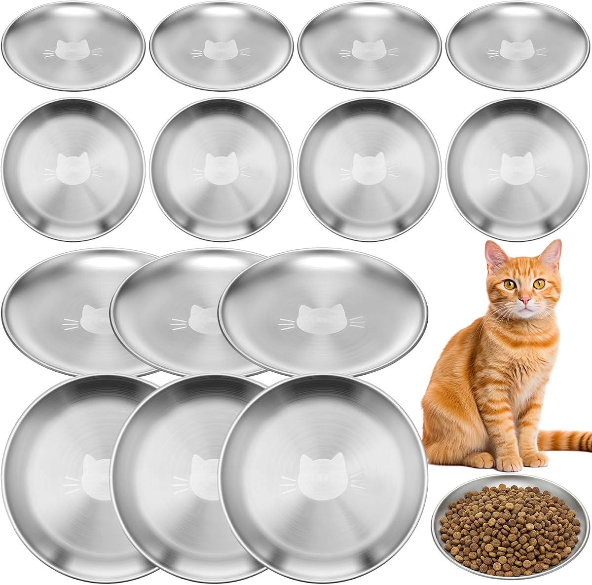 15 Cuencos de Acero Inoxidable para Gatos, Apto para Barba, 6,7 Pulgadas de Ancho y Poco Profundo, Plato de Comida para Gatos, Cuencos de Alimentación Húmedos, Plato Plano para Mascotas, Plato Pequeño para Gatitos, Hurones, Callejeros