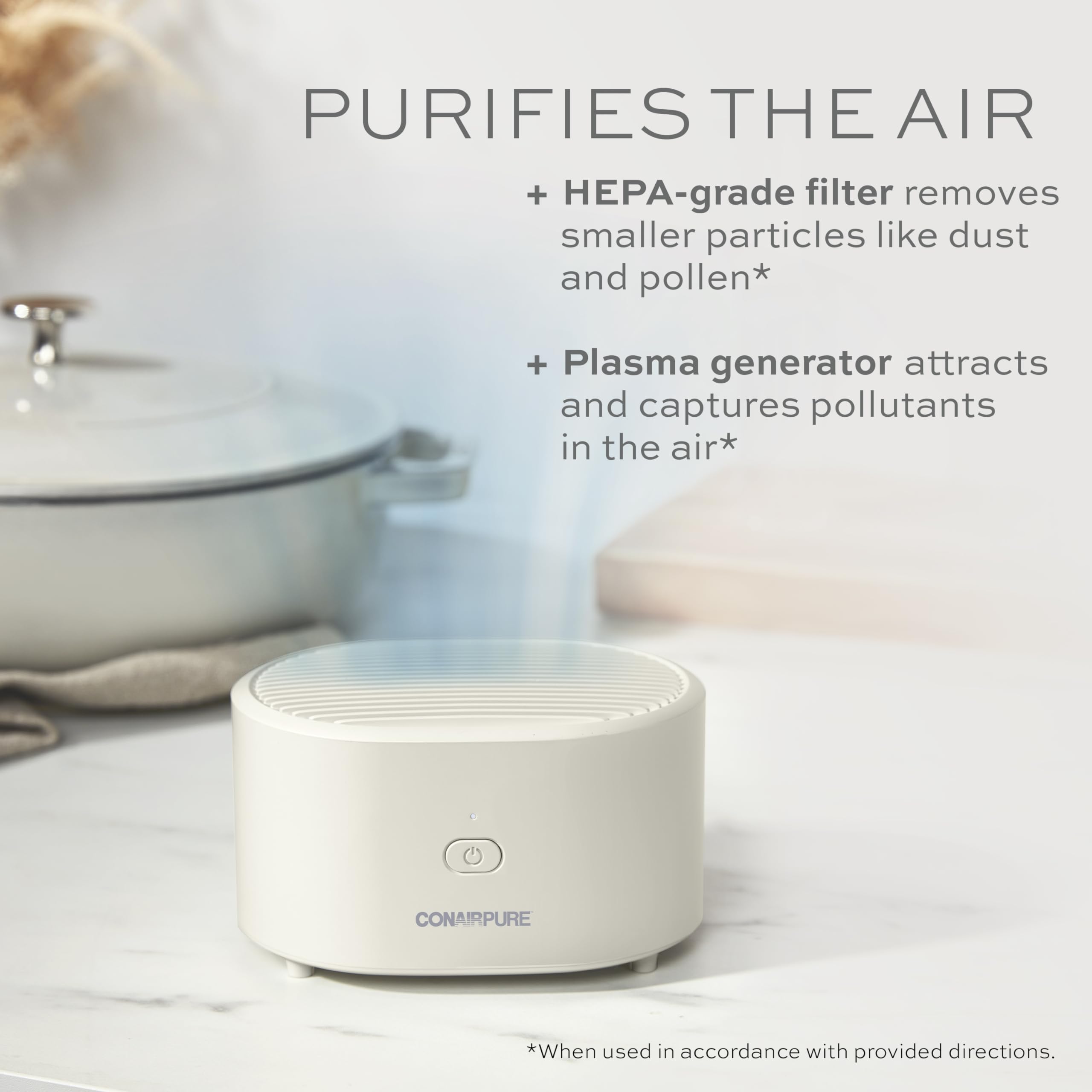 Conair Portable Small Air Purifier, Rechargeable Corded/Cordless, HEPA Air Filter, Allergy Relief, Dust, Pollen, Odor Control, Bedroom, Dorm Room, Small Room view 2