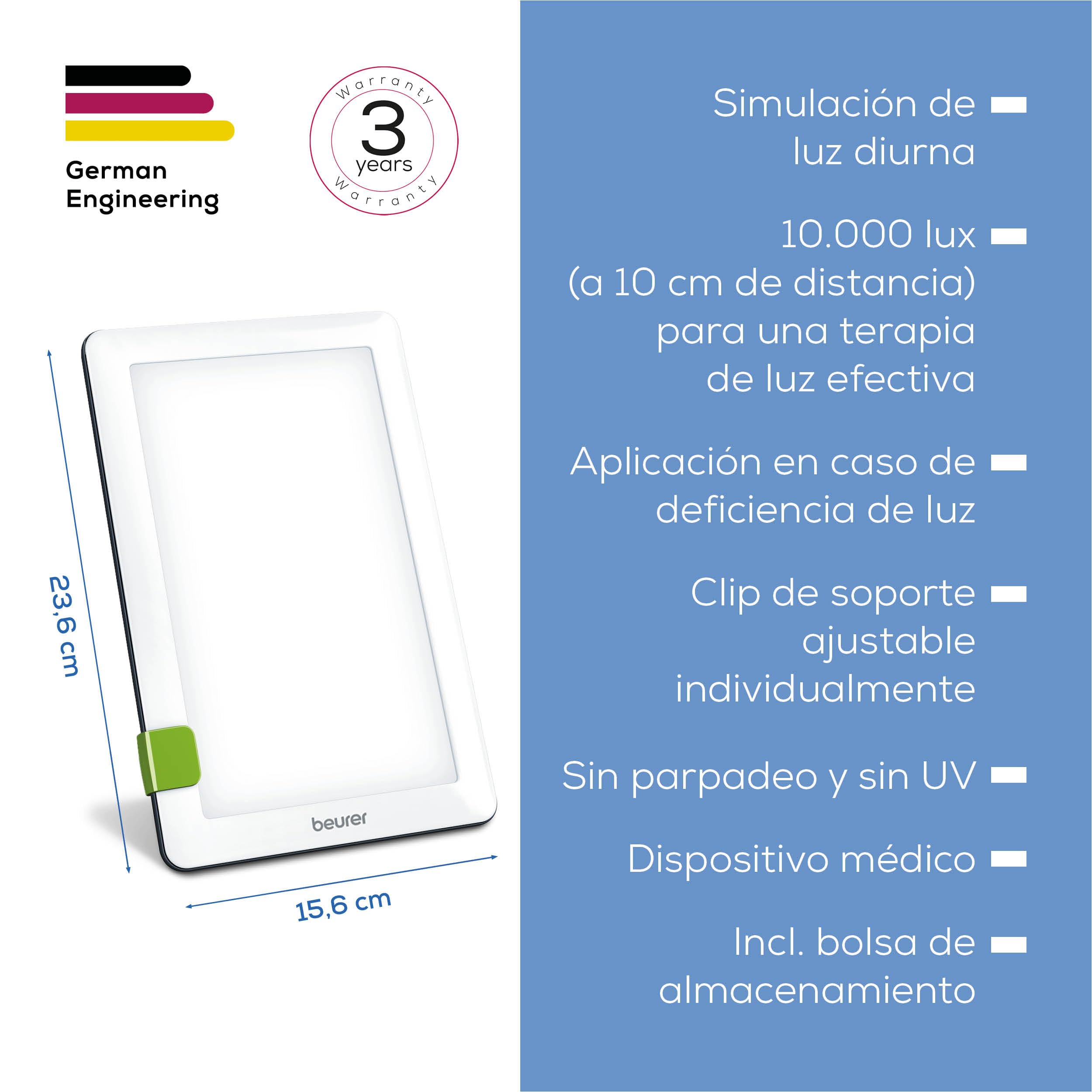 Beurer TL 30 Lámpara de luz diurna, simulación de luz diurna, intensidad de luz de aprox. 10.000 lux a una distancia de 10 cm, dispositivo médico con tecnología LED, sin rayos UV, con pie variable