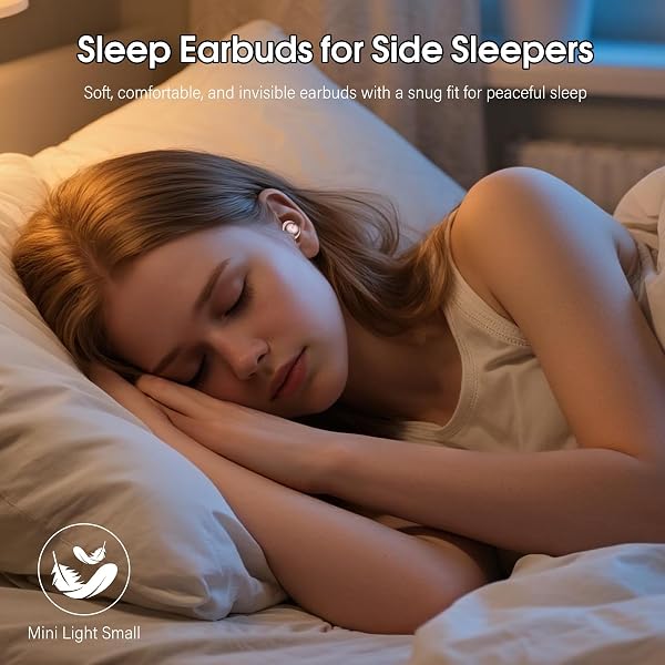 Sleep Earbuds Bluetooth 5.4 in Ear Light-Weight Headphones with Sleep Mode and White Noise, Mini Sleep Ear Buds for Side Sleepers, Clear Calls, 48H Sleep Earphones for Relaxing/Focus, Rose Gold - 2