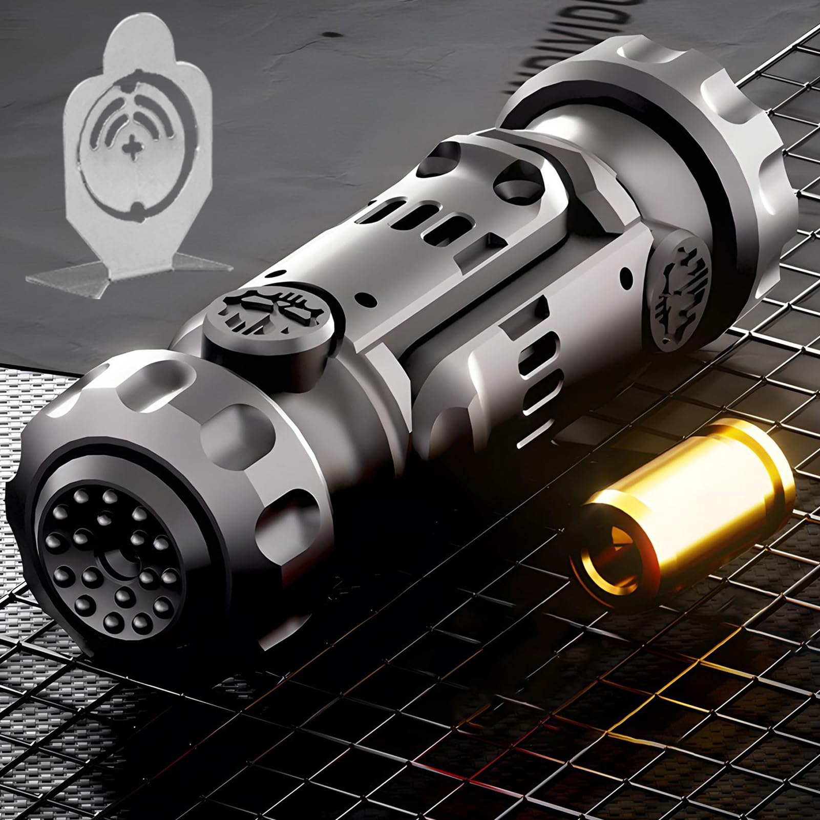 Metal Tungsten Steel Fidget Toy Gun Fidget Slider Fidget Gun Stress Relief Relax EDC Gyro Finger Toy Fidget Ring Fingertip Textured Spinner (Black)