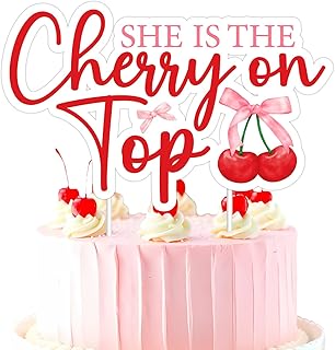 She's the Cherry on Top Pink Fruit Cake Topper - Bachlorette Necessity for Bridal Shower Events - Includes Cake Decorations