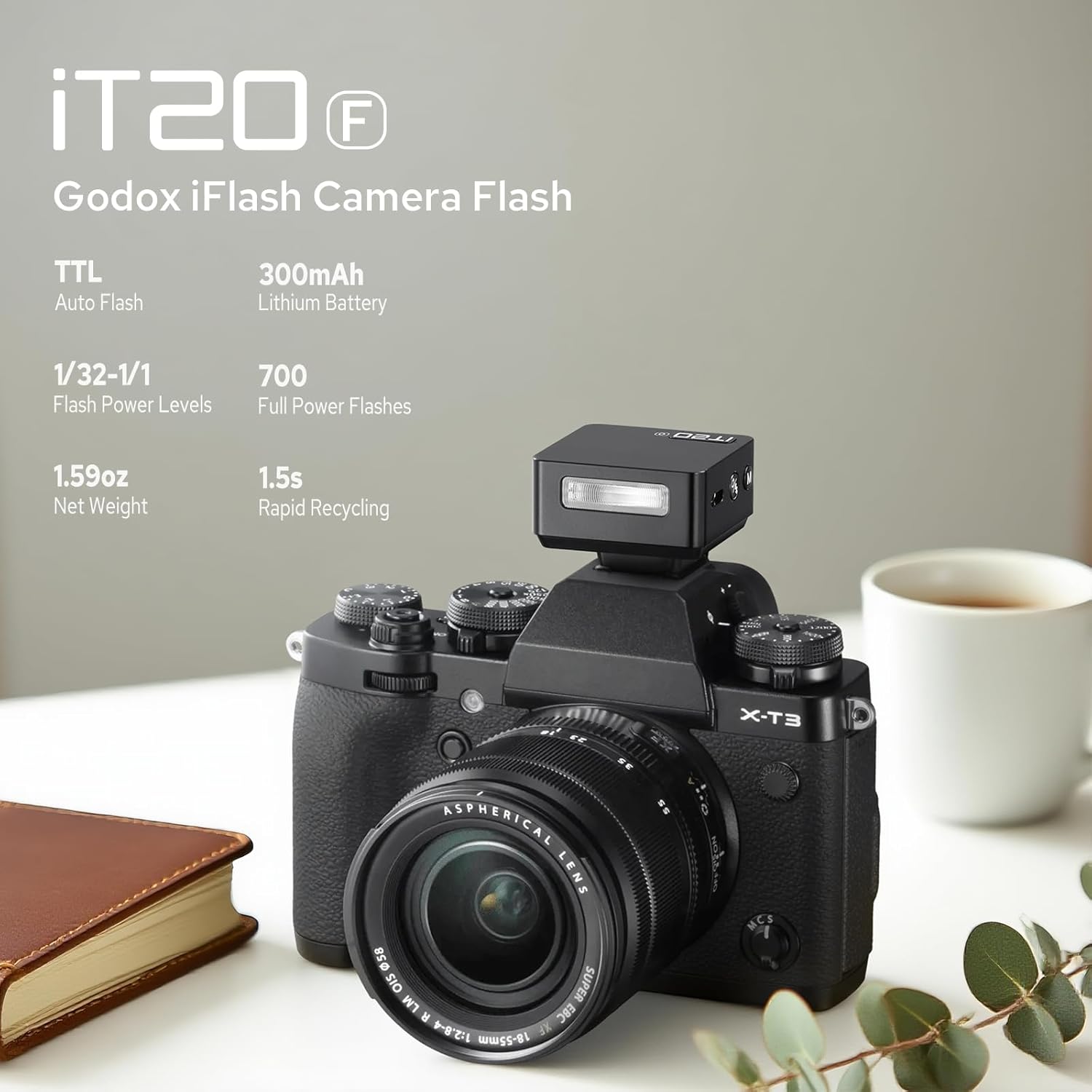 Godox iT20 iT20-F Flash for Fujifilm, Mini TTL Flash with Intuitive Screen, 1.5s Recycle, 700 Full Power Flashes, USB-C Charge, Built-in Battery, GODOX iT20F iT20 F Pocket Flash Speedlight (Black)