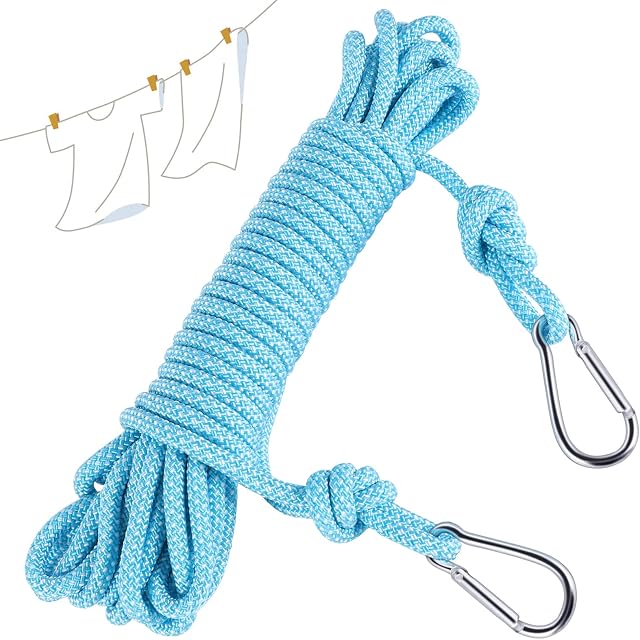 10M Travel Washing Line, Nylon Portable Washing Line with Pegs Camping Retractable Camping Washing Line Windproof Travel Clothes Line for Camping Travel Hotel Laundry Garden Indoor Hanging Drying,Blue