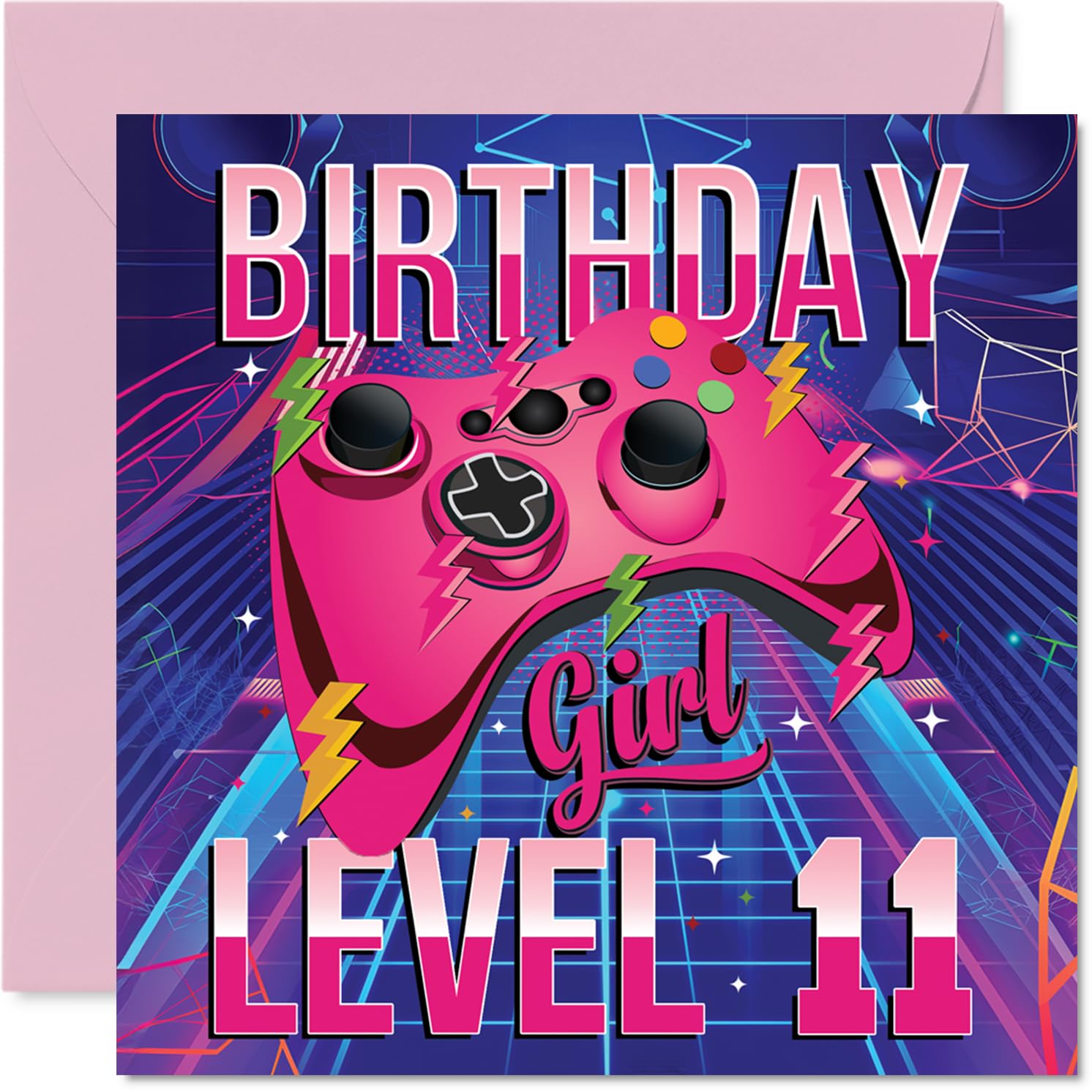 11th Birthday Cards for Girls - Gamer Level - Happy Birthday Card for 11 Year Old Girl Cousin Daughter Sister Goddaughter, 145mm Bday Greeting Cards