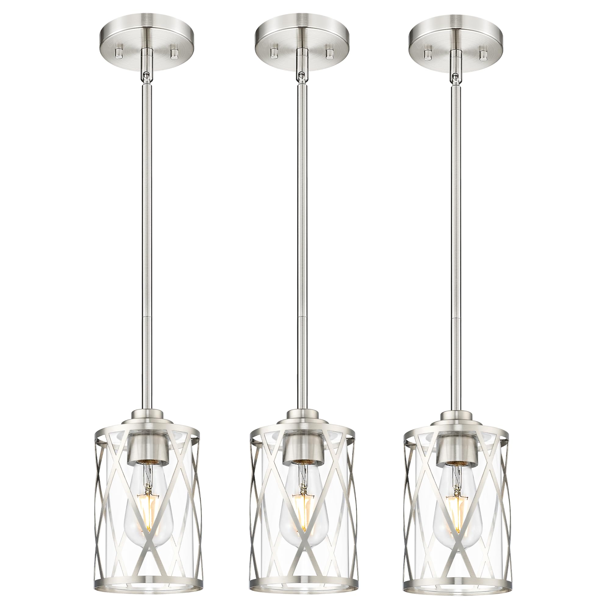 Photo 1 of Beionxii Brushed Nickel Pendant Light - 3 Pack
