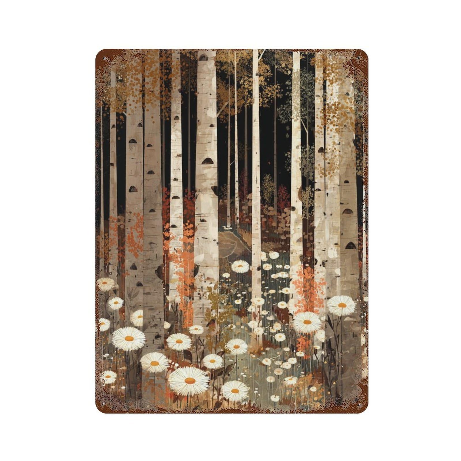 Autumn Birch Forest Scene Retro Metal Sign 15.7"x11.8", Decorative Metal Wall Art for Garage, Bar And Workshop Decor