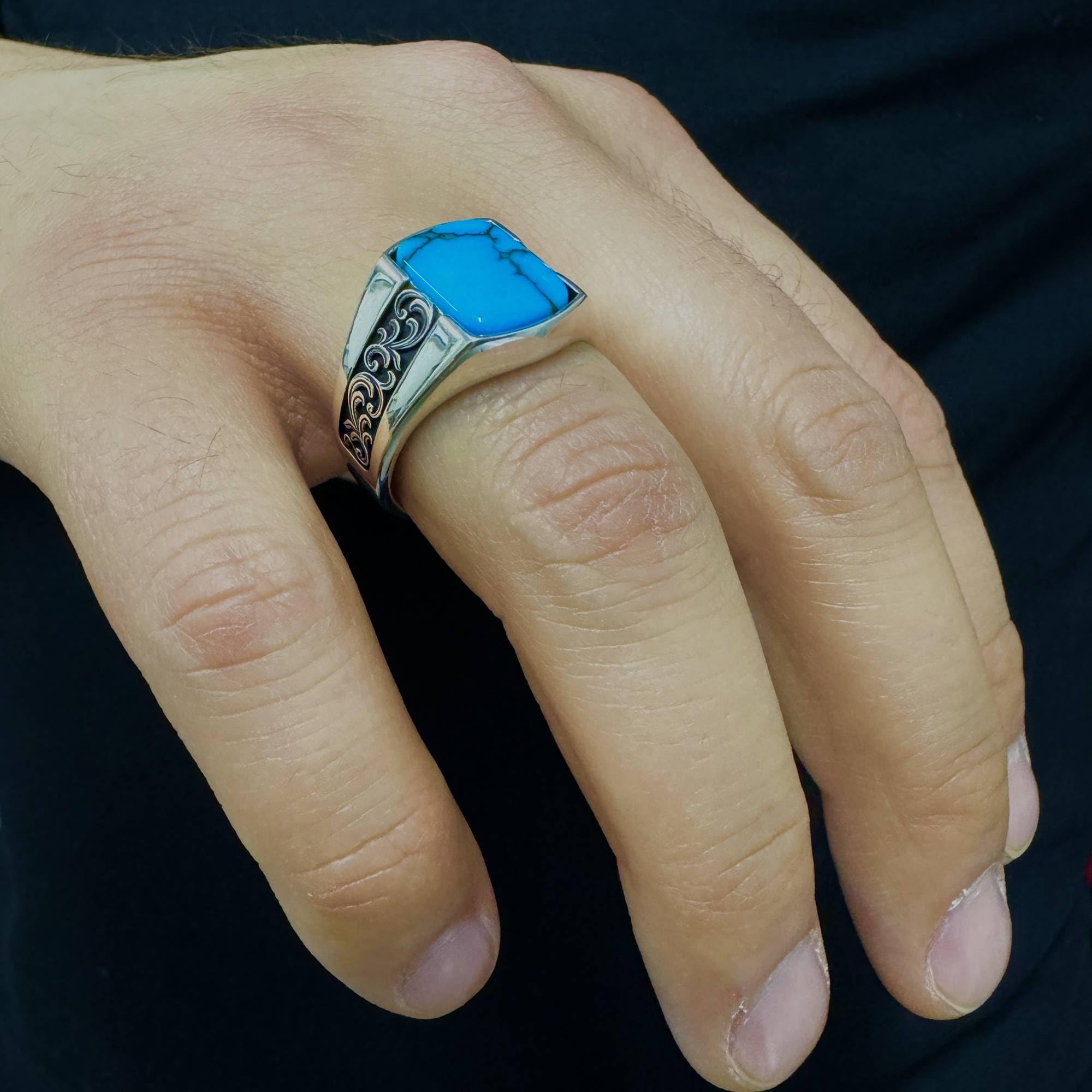 Herrenring aus 925er Sterlingsilber, türkischer Stein, türkischer Stil