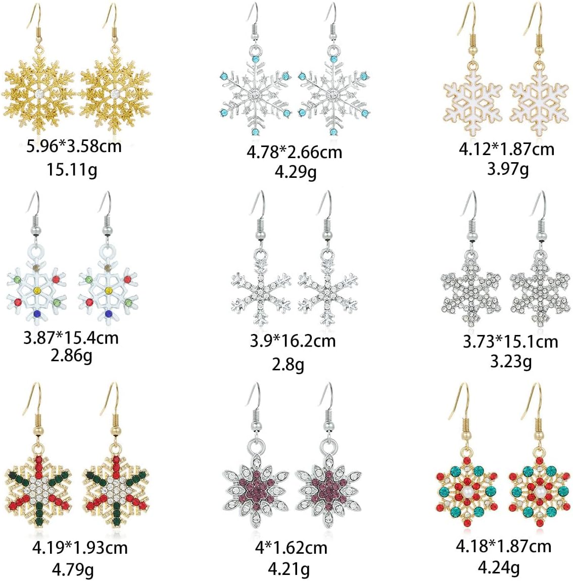 Christmas Earring Colorful Crystal Snowflake Dangle Drop Earrings Sparkly Rhinestone Snowflake Earring Xmas Holiday Party Jewelry Accessaries for Women - Image 2