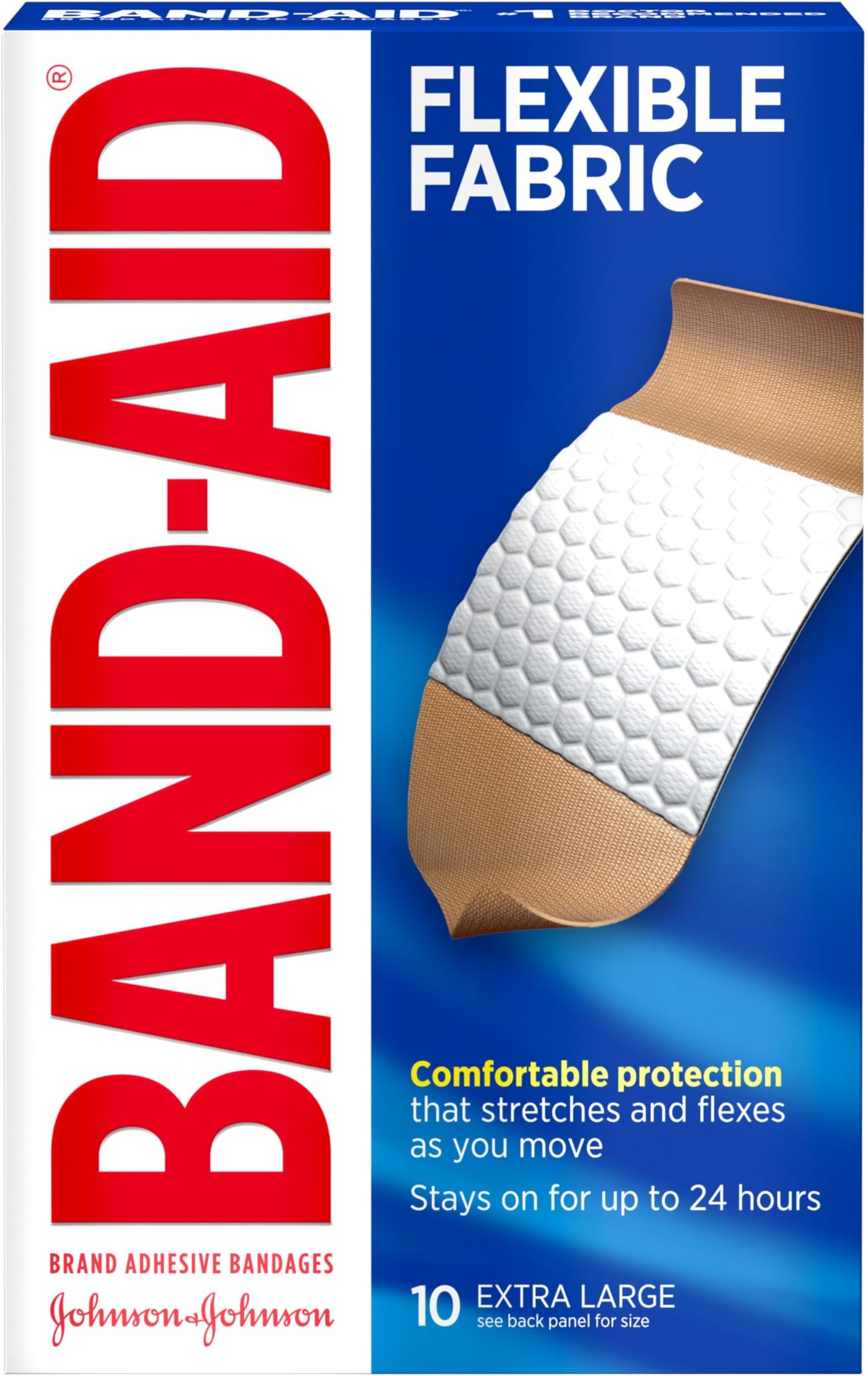 Johnson & Johnson Band-Aid Adhesive Bandages, Flexible Fabric, Extra Large, 10 ct