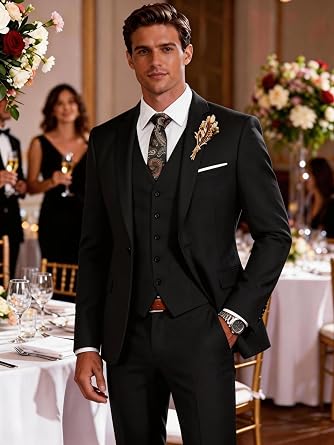 Wangyue Mens Suit 3 Piece Slim Fit Suit for Men Formal Business Suit Wedding Groom Prom Tuxedo Dinner Party