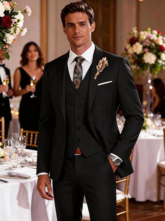 Wangyue Mens Suit 3 Piece Slim Fit Suit for Men Formal Business Suit Wedding Groom Prom Tuxedo Dinner Party