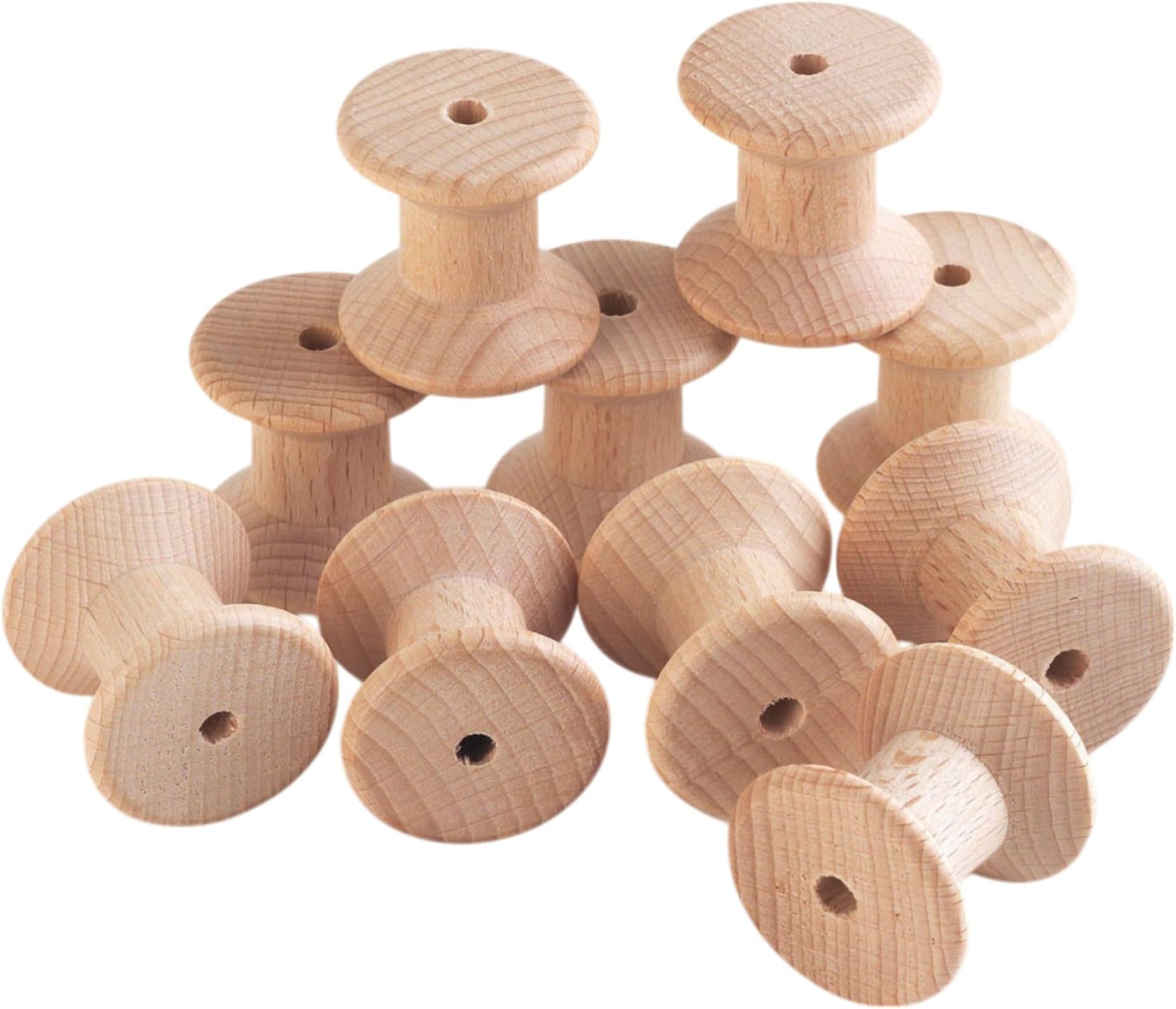 tickit Beechwood Spools, 10 Wooden Spools for Heuristic Play, Open-Ended Educational Toys for Early Development, Stacking Blocks, Counting Blocks & Construction Toys for Babies & Toddlers
