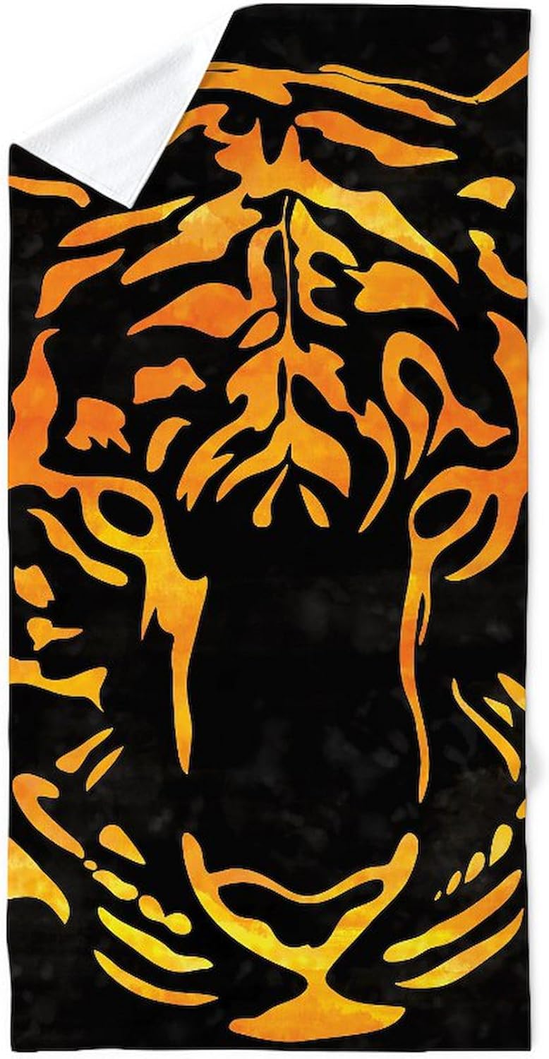 CafePress Orange Tiger Silhouette On Black Backg 30"x60" Absorbent Cotton Back, Soft Beach, Pool Towel
