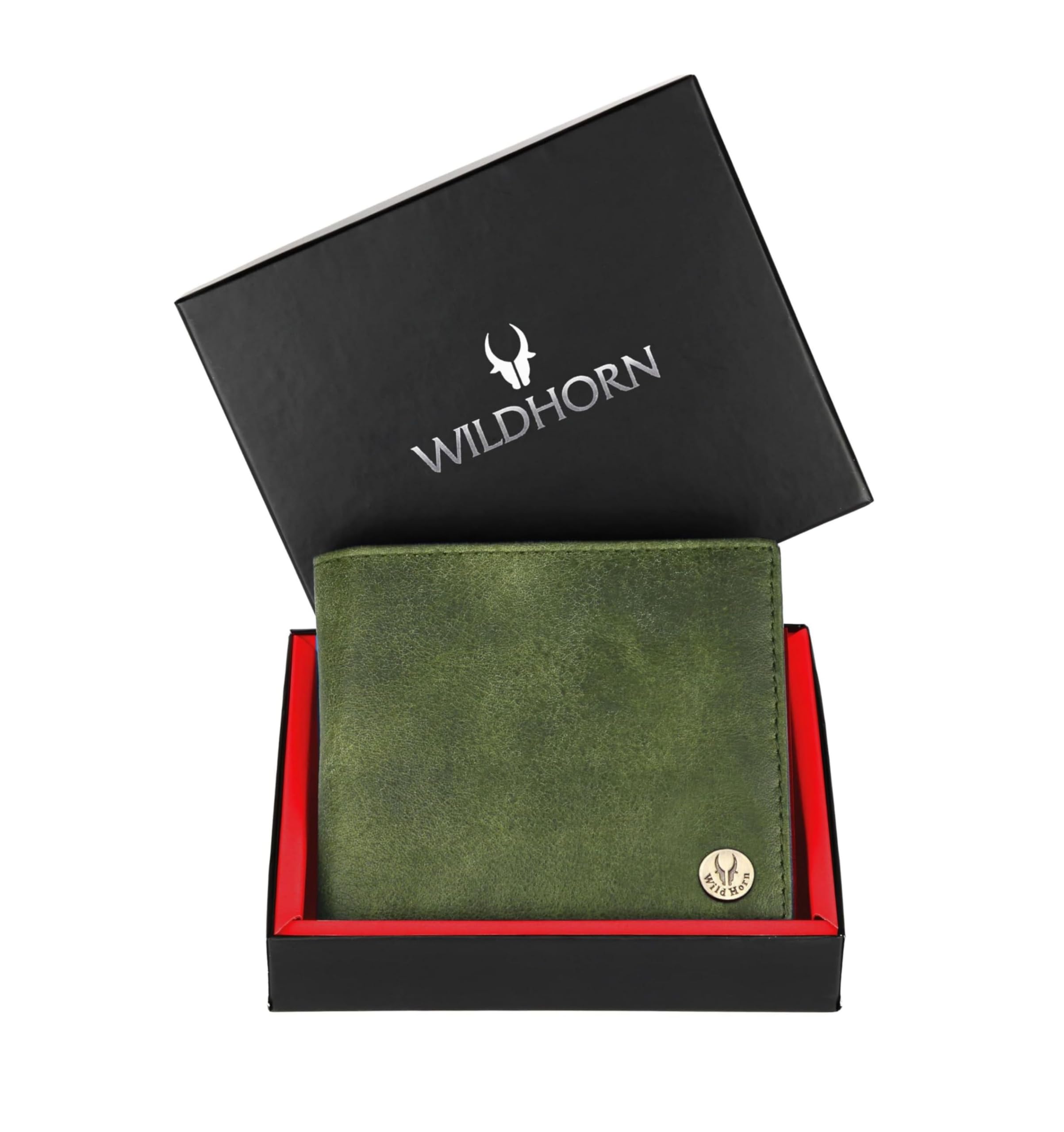WildHorn Leather Wallet for Men I Ultra Strong Stitching I 6 Credit Card Slots I 2 Currency Compartments I 1 Coin Pocket (Green Crackle)