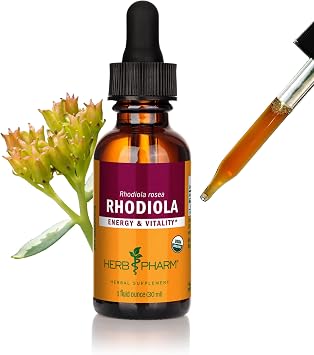 Herb Pharm Organic Rhodiola Rosea Energy & Vitality Extract Organic Adaptogen Tincture for Stamina, Stress Response & Mental Clarity, Vegan, Non-GMO, Gluten-Free, 1 Oz