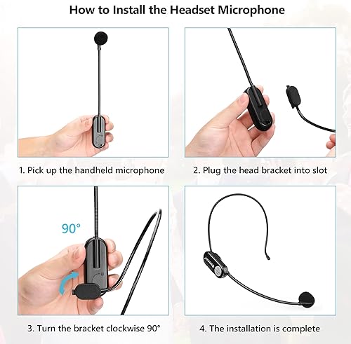 Vista 7 de Bietrun Auriculares inalámbricos con enchufe de 1/4 pulgadas, rango de 165 pies, micrófono inalámbrico UHF y micrófono de mano 2 en 1, para altavoz