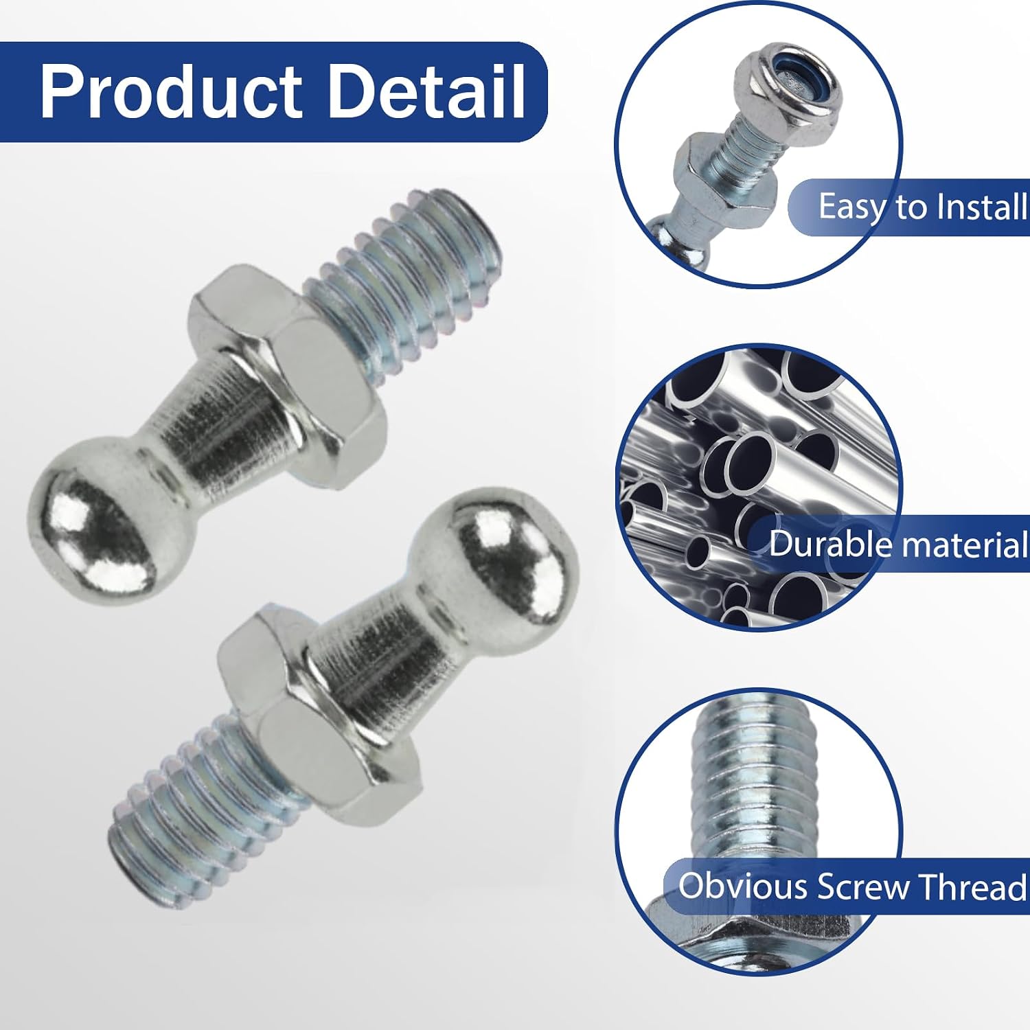 4 Pieces 10mm Ball Studs with Hardware Nuts Washers 5/16-18 Thread x 3/5" Long Shank for Universal Gas Lift Support Strut