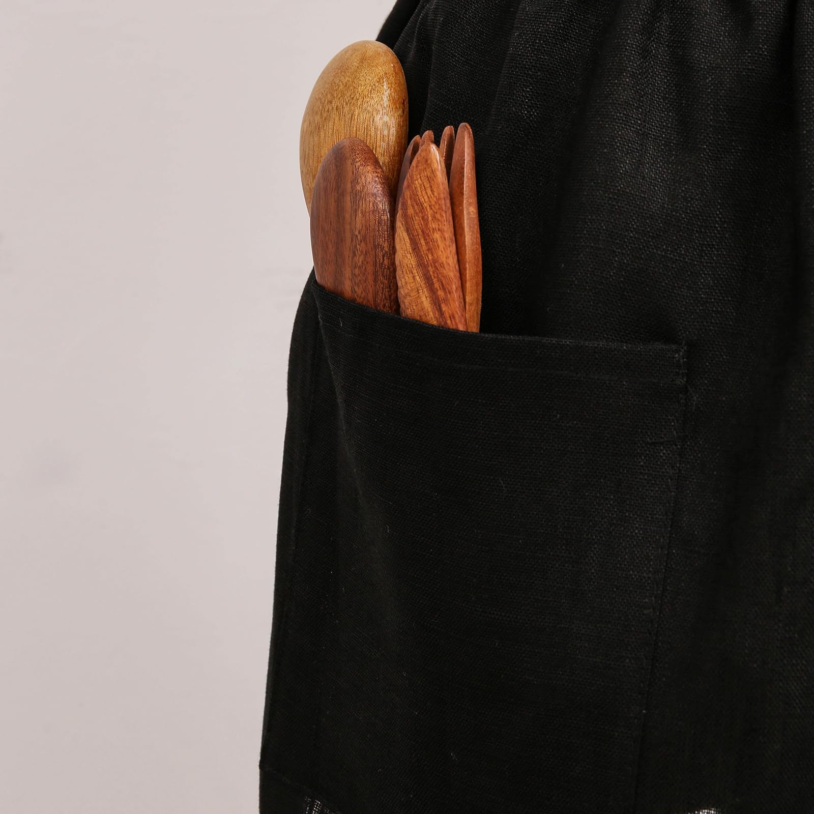 Grembiule in 100% puro lino con volant, per donne e uomini, con 2 tasche, per cameriere, cuochi, cucina, pulizia