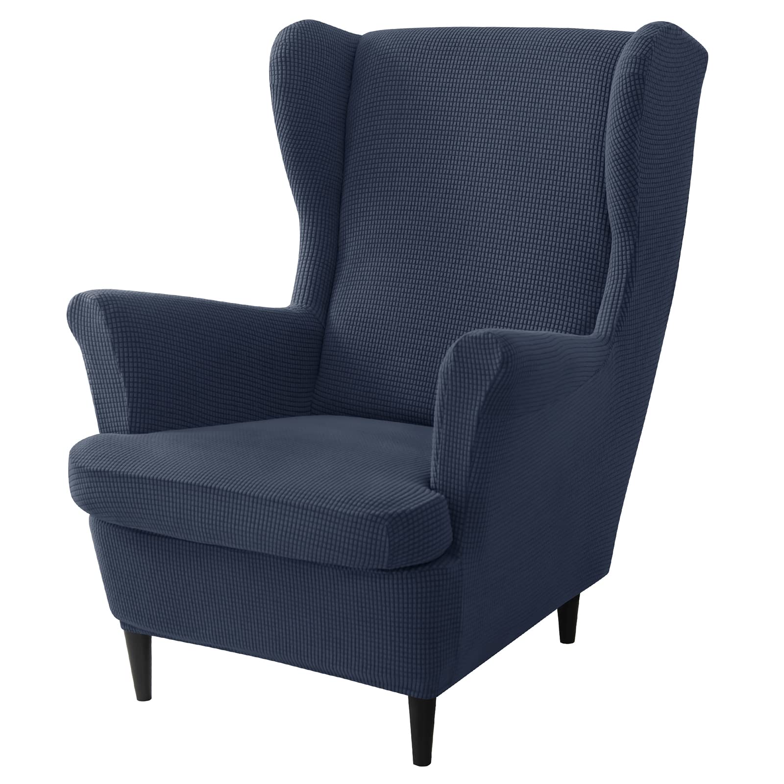 Jhld Navy Blue 2 Piece Stretch Wing Chair Slipcover, Soft Jacquard Wingback Chair Slipcover With Elastic Bottom Armchair Chair Slipcovers Wingback Chair Cover For Living Room -2 Piece