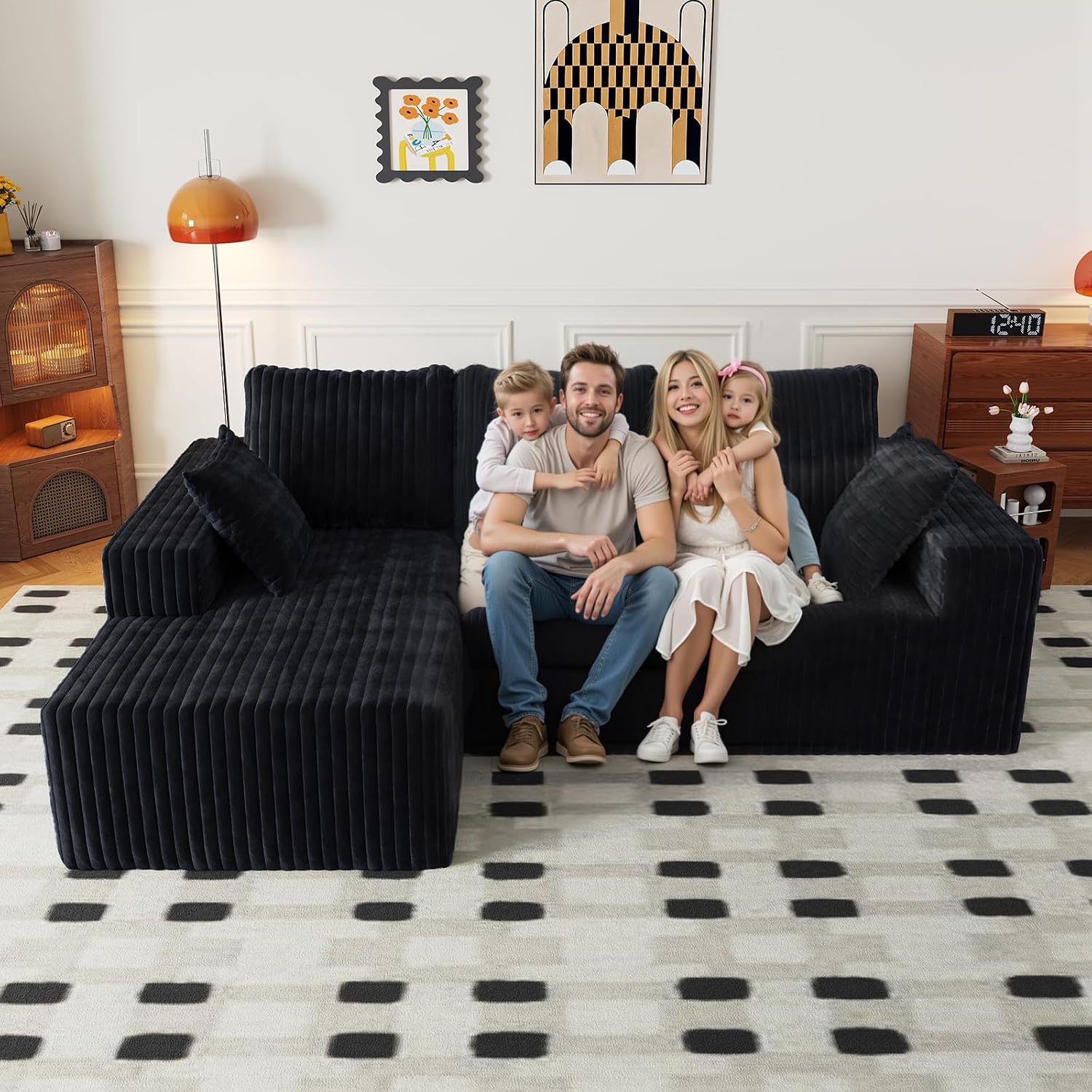96" Cloud L-Shape Sectional Couch 4-Seat Modular Sofa Side Pockets No Assembly