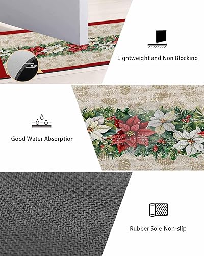 Miniatura 3 de Tapete de baño de flor de pascua de invierno para bañera, antideslizante, de secado rápido y absorbente, de tierra de diatomeas, fregadero de tierra