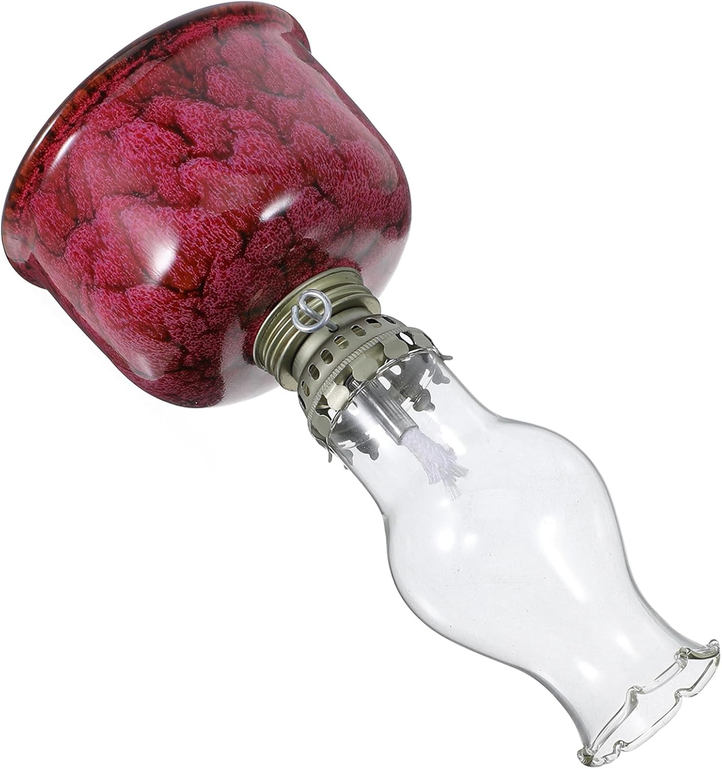 SUPVOX Vintage Ceramic Kerosene Lamp with Replacement Chimney Shade, Traditional Oil Lamp Burner for Home Decor, Antique Red Coating Oil Lantern, Nostalgic Fireplace Accessory