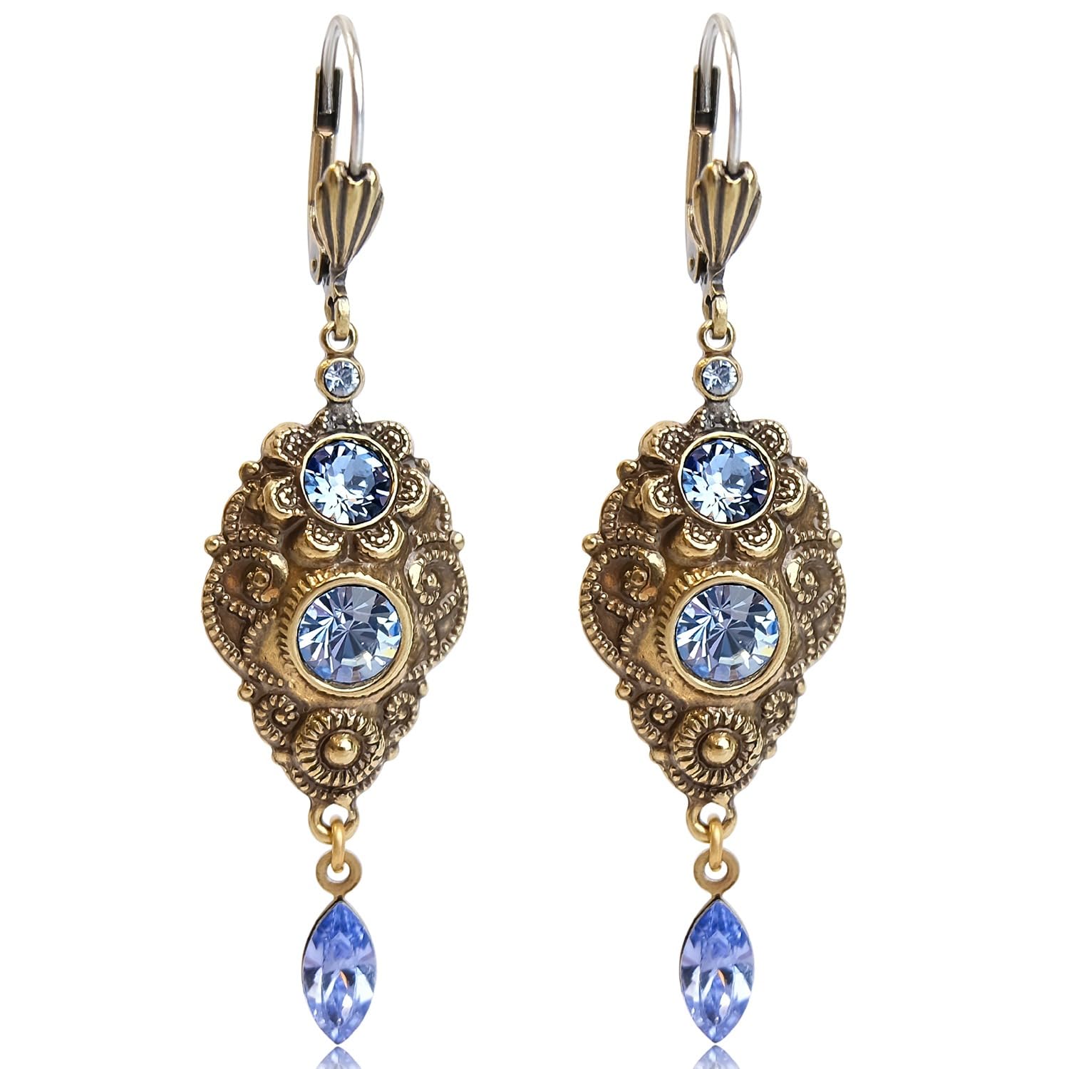 NOBEL SCHMUCK Jugendstil Ohrringe Gold Marken Kristalle Ohrhänger Gold