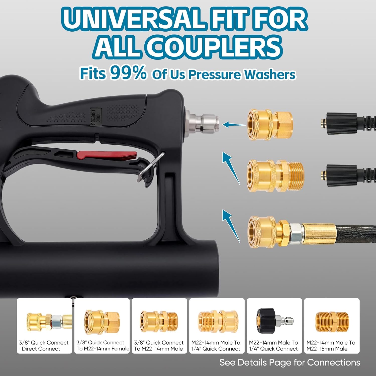 16.5" Pressure Washer Surface Cleaner, Stainless Steel, Dual Handle, 4500PSI, 3/8", 1/4" QC, M22-14&15 I/F, 5PCS Universal Fit Power Wash Attachment for Driveway, Concrete, Sidewalk, Floor