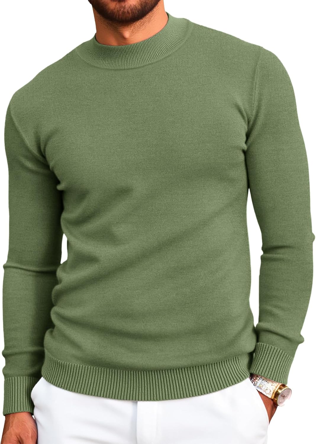Runcati Mens Mock Turtleneck Pullover Slim Fit Casual Basic Thermal Knit Sweater Lightweight Long Sleeve Pullover Tee