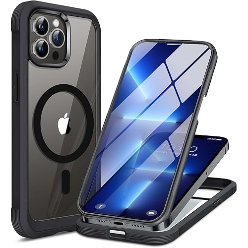 Miracase Magnetic for iPhone 13 Pro Max Case 6.7 inch, (Compatible with MagSafe) Upgrade Full-Body Clear Phone Bumper Case with Built-in 9H Tempered Glass Screen Protector, Magnetic Classic Black
