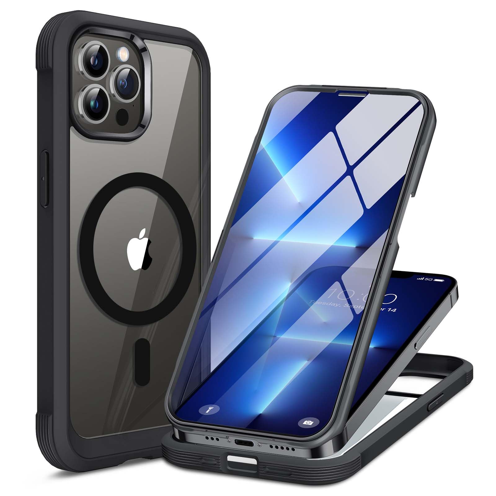 Miracase Magnetic for iPhone 13 Pro Max Case 6.7 inch, (Compatible with MagSafe) Upgrade Full-Body Clear Phone Bumper Case with Built-in 9H Tempered