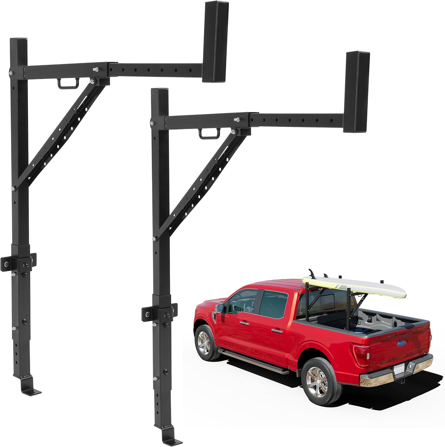 250lbs Truck Ladder Rack,Extendable Truck Rack 19"-34" W 38.6"-43.6" H, Steel Ladder Rack for Truck Kayak, Surfboard, Lumber, Ladder