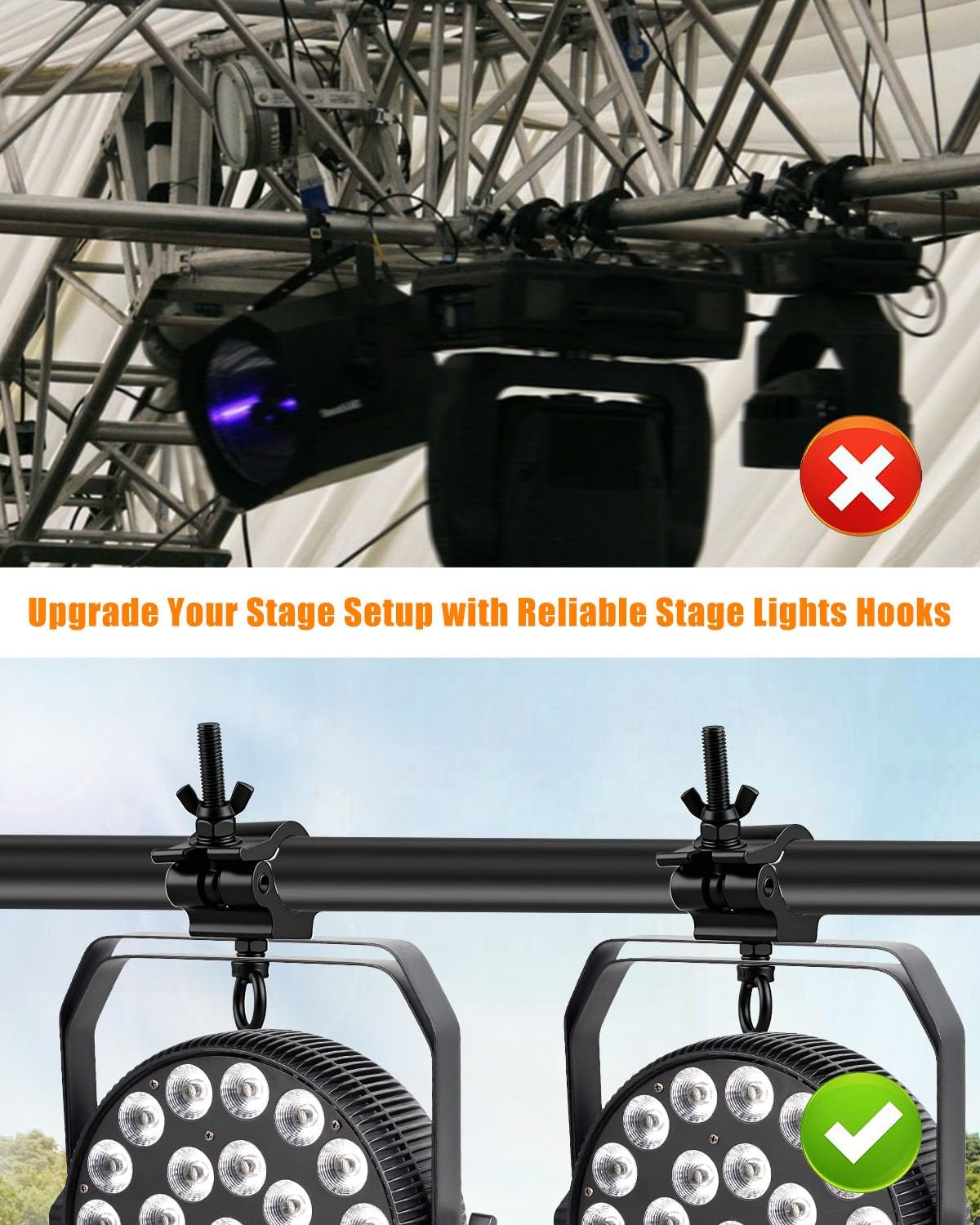 6 Pcs Wider Stage Truss Clamp, 40-52mm Aluminum Alloy DJ Light Clamp, 2In O Clamp Stage Lights Mounting for LED Video Wall Display, Black