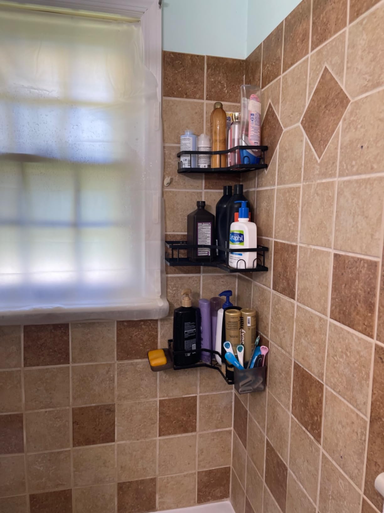 AKTECKE Corner Shower Caddy Bathroom Organizer Adhesive Shower Rack Bathtub Shelves - 3Pack No Drilling Shower Shelf photo review