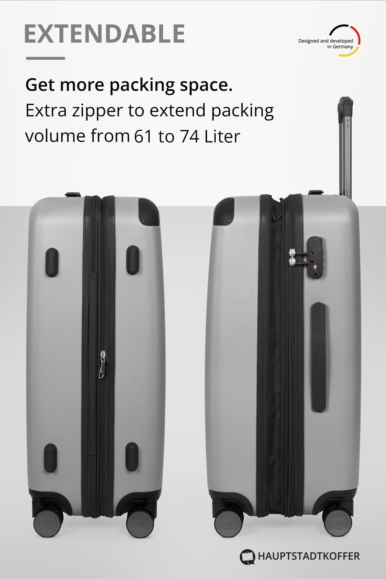 HAUPTSTADTKOFFER - Spree - Maleta rígida, Trolley expandible, Equipaje de Viaje, 4 Ruedas Dobles, TSA, 65 cm, 74 litros, Champán — view 235
